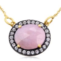 13 Carat Natural Pink Sapphire And CZ Necklace In 18 Karat Gold Over Silver