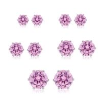 Set Of Five Pink Cubic Zirconia Stud Earrings In White  Gold Color - 1/3ct, 1/2ct, 1ct, 1 3/4ct, and 2 1/4ct