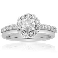 1 Carat Halo Diamond Bridal Set In 14 Karat White Gold
