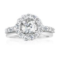 1 1/2 Carat Halo Diamond Bridal Set In 14 Karat White Gold