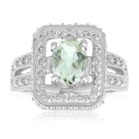1 1/4 Carat Oval Shape Green amethyst and Diamond Ring In Sterling Silver