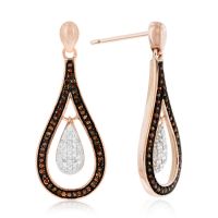 1/3ct Champagne and White Diamond Kiss Dangle Earrings In 14 Karat Rose Gold