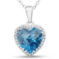 3.75ct Blue Topaz and Diamond Heart Necklace in Sterling Silver