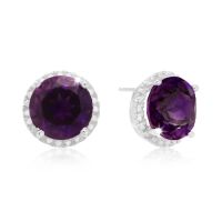 7 Carat Amethyst Halo Stud Earrings in Sterling Silver