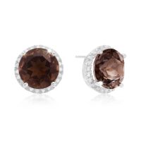 7 Carat Smoky Topaz Halo Stud Earrings In Sterling Silver
