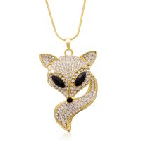 18K Gold Overlay Crystal Fox Necklace, 28 Inches