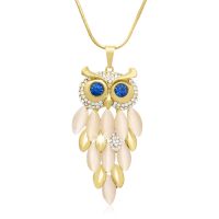 18K Gold Overlay Crystal Owl Necklace, 28 Inches