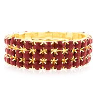 Set of Three Ruby Red Crystal Bracelets in Gold Overlay
