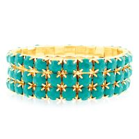 Set of Three Turquoise Crystal Bracelets in Gold Overlay
