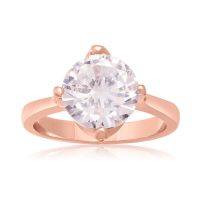 3 Carat Created Diamond Rotated Prong Engagement Ring, Rose Gold Overlay