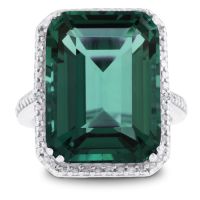 11 Carat Emerald Shape Green Amethyst and Diamond Ring In Sterling Silver