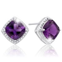 3 3/4 Carat Cushion Cut Amethyst and Diamond Earrings