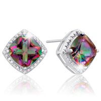 3 3/4 Carat Cushion Mystic Topaz & Diamond Earrings