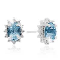 3/4 Carat Aquamarine and Diamond Earrings In Sterling Silver