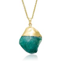 30 Carat Natural Emerald Quartz Necklace In 18 Karat Gold Overlay, 17 Inches