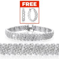 1 Carat Four Row Diamond Bracelet, Platinum Overlay, 7 Inches