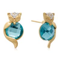 Swarovski Elements Aquamarine Fox Stud Earrings, Gold Overlay, Pushbacks