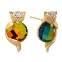 Swarovski Elements Mystic Topaz Fox Stud Earrings, Gold Overlay, Pushbacks