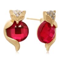Swarovski Elements Pink Topaz Fox Stud Earrings, Gold Overlay, Pushbacks