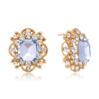 Blooming Swarovski Elements Aquamarine Stud Earrings, Gold Overlay, Pushbacks
