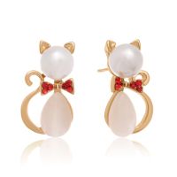 Preppy Pearl Cat Stud Earrings, Gold Overlay, Pushbacks
