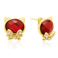 Swarovski Elements Ruby Cat Stud Earrings, Gold Overlay, Pushbacks