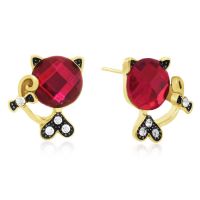 Swarovski Elements Pink Sapphire Sassy Cat Stud Earrings, Gold Overlay, Pushbacks