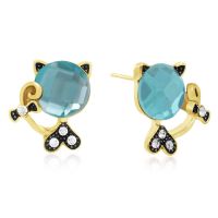 Swarovski Elements Aquamarine Sassy Cat Stud Earrings, Gold Overlay, Pushbacks