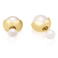 Pearl Stud Earrings in Gold Flower Setting