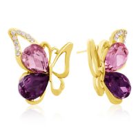 Amethyst Swarovski Elements Butterfly Stud Earrings, Gold Overlay, Pushbacks