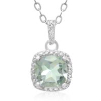 2ct Cushion Cut Green Amethyst and Diamond Halo Necklace