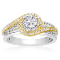 1 Carat Two Tone Halo Diamond Engagement Ring In 14 Karat Gold