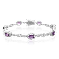 3 Carat Oval Shape Amethyst and Halo Diamond Bracelet, Platinum Overlay, 7 Inches