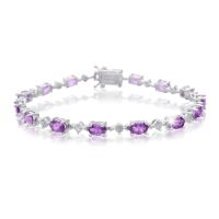 6 3/4 Carat Amethyst and Diamond Bracelet, Platinum Overlay, 7 Inches