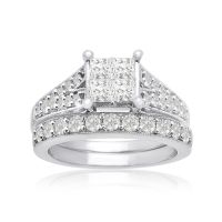 1 1/2 Carat Princess Shape Diamond Bridal Set In 14 Karat White Gold