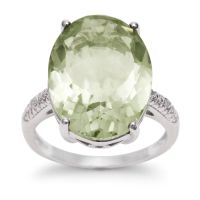 10 1/2ct Oval Green Amethyst and Diamond Ring

