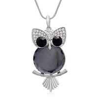 Blue Sapphire and Clear Crystal Owl Necklace, 18 Inches