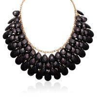 Black Onyx Crystal Statement Necklace In Gold Overlay, 18 Inches