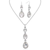 Three Stone Crystal Diamond Necklace With Matching Earrings