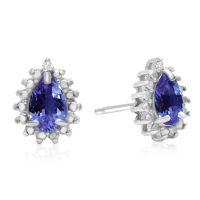 2/3ct Pear Shaped Tanzanite and Diamond Halo Earrings
