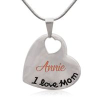 'I Love Mom' Heart Necklace With Letter Engraved

