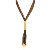 Brown Vegan Leather Gold Sweater Necklace
