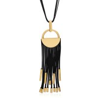 Black Vegan Leather Gold Statement Necklace