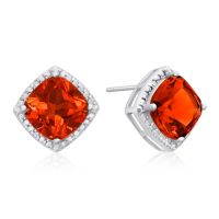 3.75ct Cushion Cut Created Padparadscha Sapphire Earrings