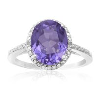 3 Carat Oval Shape Created Tanzanite and Diamond Halo Ring In Sterling Silver