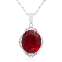 4ct Oval Created Ruby and Diamond Necklace