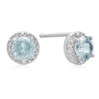 3/4ct Aquamarine and Diamond Halo Earrings