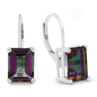4 1/2 Carat Emerald Shape Mystic Topaz Leverback Earrings In Sterling Silver