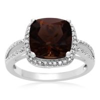 3 3/4 Carat Cushion Cut Smoky Quartz and Halo Diamond Ring