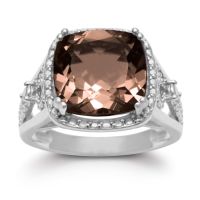 5 1/3 Carat Cushion Cut Halo Style Smoky Quartz Ring In Sterling Silver